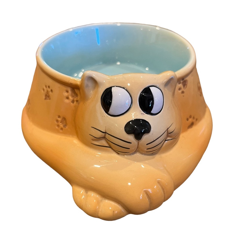 Vintage Cat Food/Water Dish Ceramic, Retro